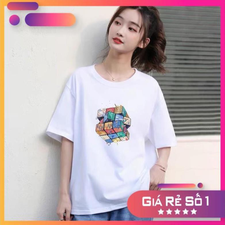 Áo Thun Nam, Nữ in hình khối Rubic Unisex Tay Lỡ Form Rộng siêu cá tính