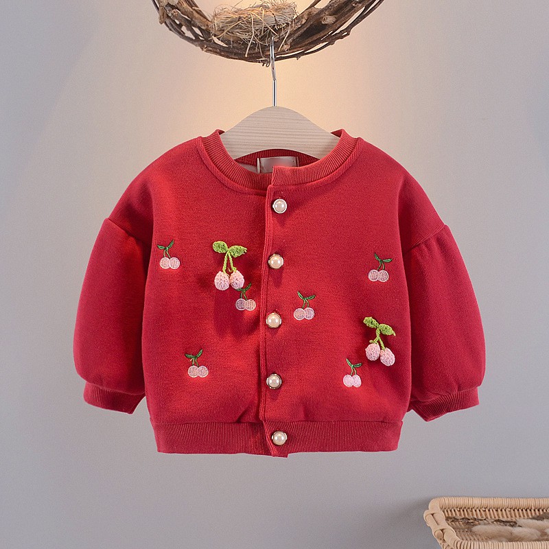 Áo khoác lót nhung bé gái size 6-15kg thêu quả cherri AK20