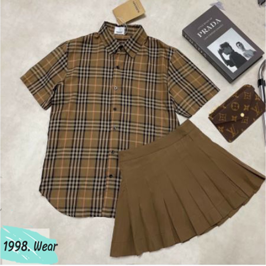 Sét áo sơ mi chân váy xếp ly ngắn,áo sơmi kẻ sọc chân váy ngắn ,set đồ nữ sang chảnh 1998.WEAR