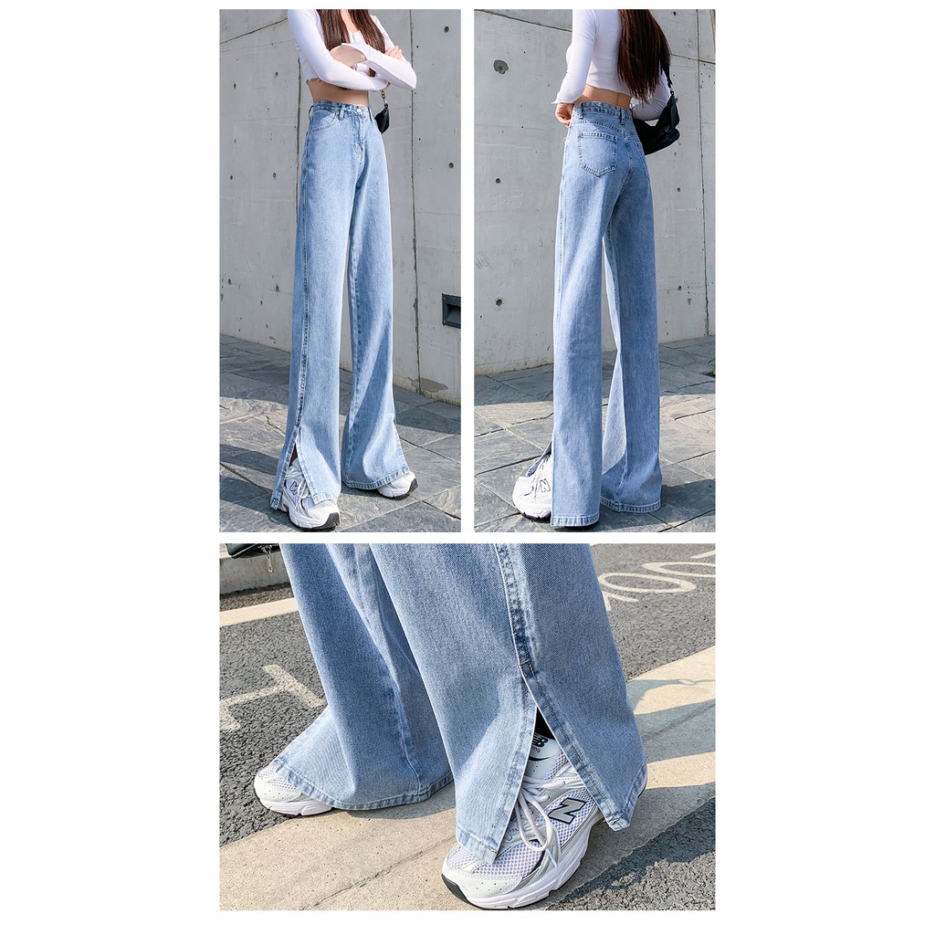 [ KHÔNG SAO MÀ ] QUẦN JEAN ỐNG RỘNG NỮ LƯNG CAO XẺ LAI MÀU XANH NHẠT LAI CUỐN CAO CẤP NITI2 ĐỦ SIZE S, M, L VẢI XỊN SÒ