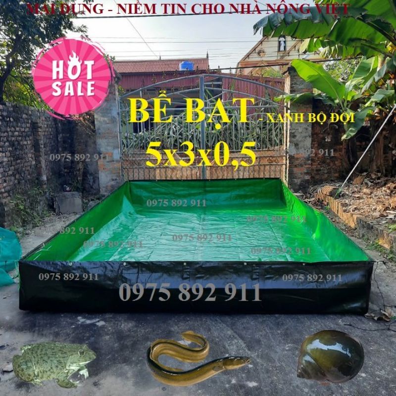 Bể bạt nuôi ốc ếch lươn cá  5x3x0,5 - xanh bộ đội