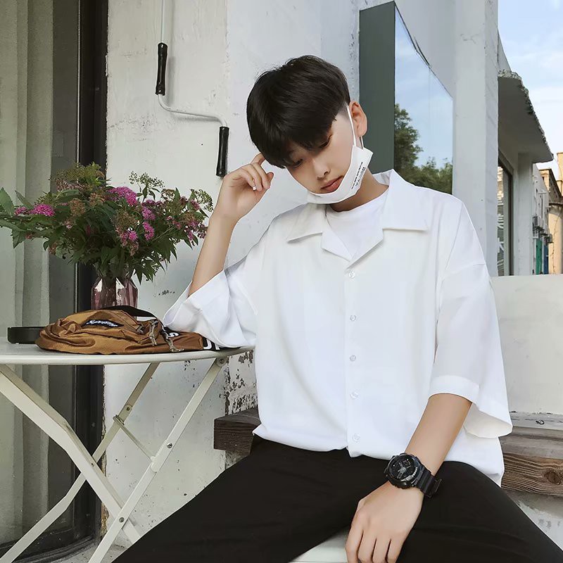 Sơmi TAY NGẮN CỔ PIJAMA UNISEX + Ảnh thật