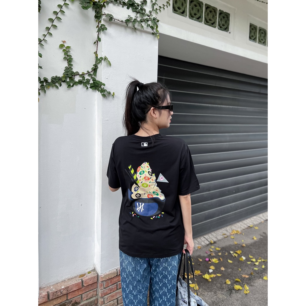 Áo Thun MLB  Áo Phông MLB Nam Nữ Tay Lỡ Form Rộng phối HOA TIẾT SAU LƯNG - COTTON 4C 100%
