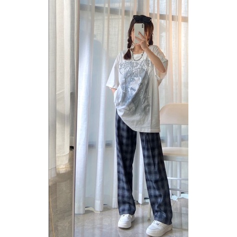 40-105KG Quần kẻ nam nữ ống suông thời trang BIGSIZE ullzzang