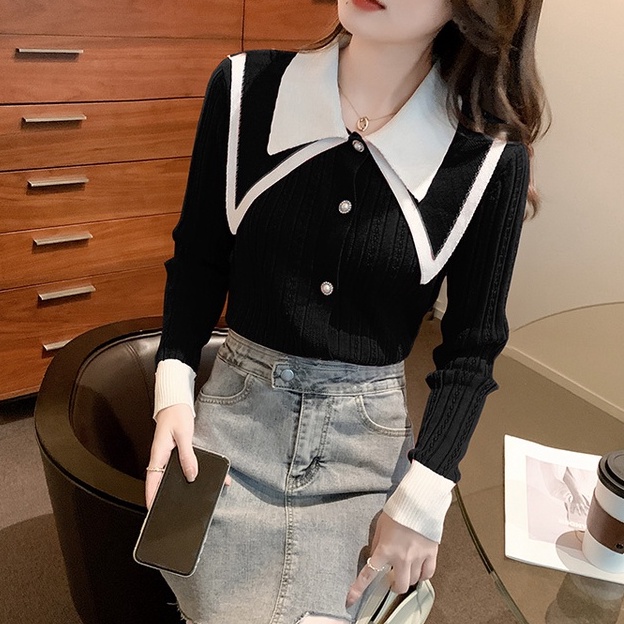 ZHELIHANGFEI Áo Khoác Cardigan Dệt Kim Cổ Búp Bê Xinh Xắn Cho Nữ