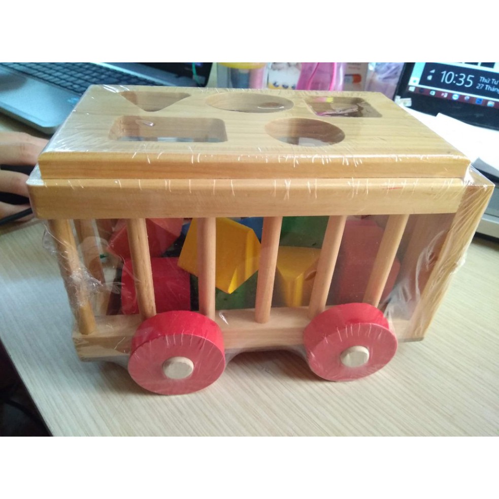 Đồ chơi Xe gỗ thả hình khối - nhận biết hình và màu sắc cho bé  BONBON KIDS