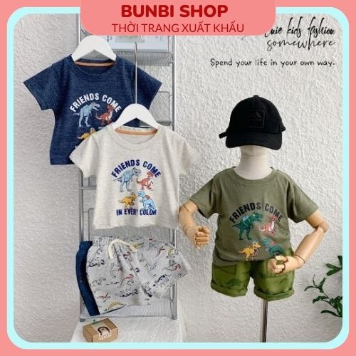 Bộ cotton cộc tay cho bé, sét bộ khủng long 3 màu BERNIE siêu đẹp hàng việt nam xuất khẩu chuẩn
