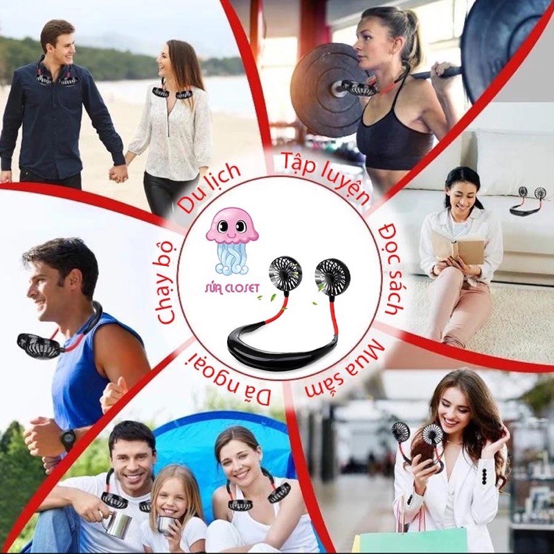 Quạt quàng cổ thể thao tích điện, sạc usb, mẫu mới 7 cánh siêu mát | BigBuy360 - bigbuy360.vn