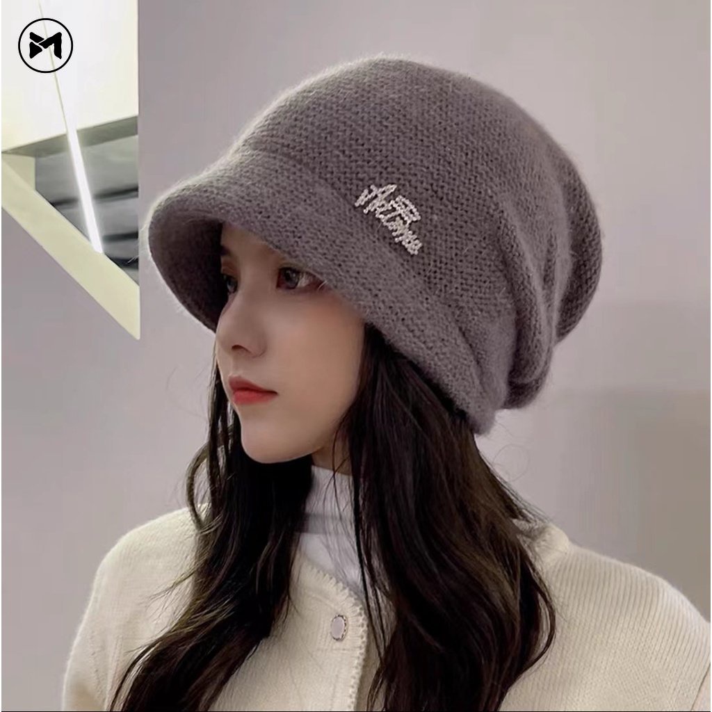 Mũ Len Phối Lông Thỏ Chống Lạnh Phong Cách Hàn Quốc Mới 2022