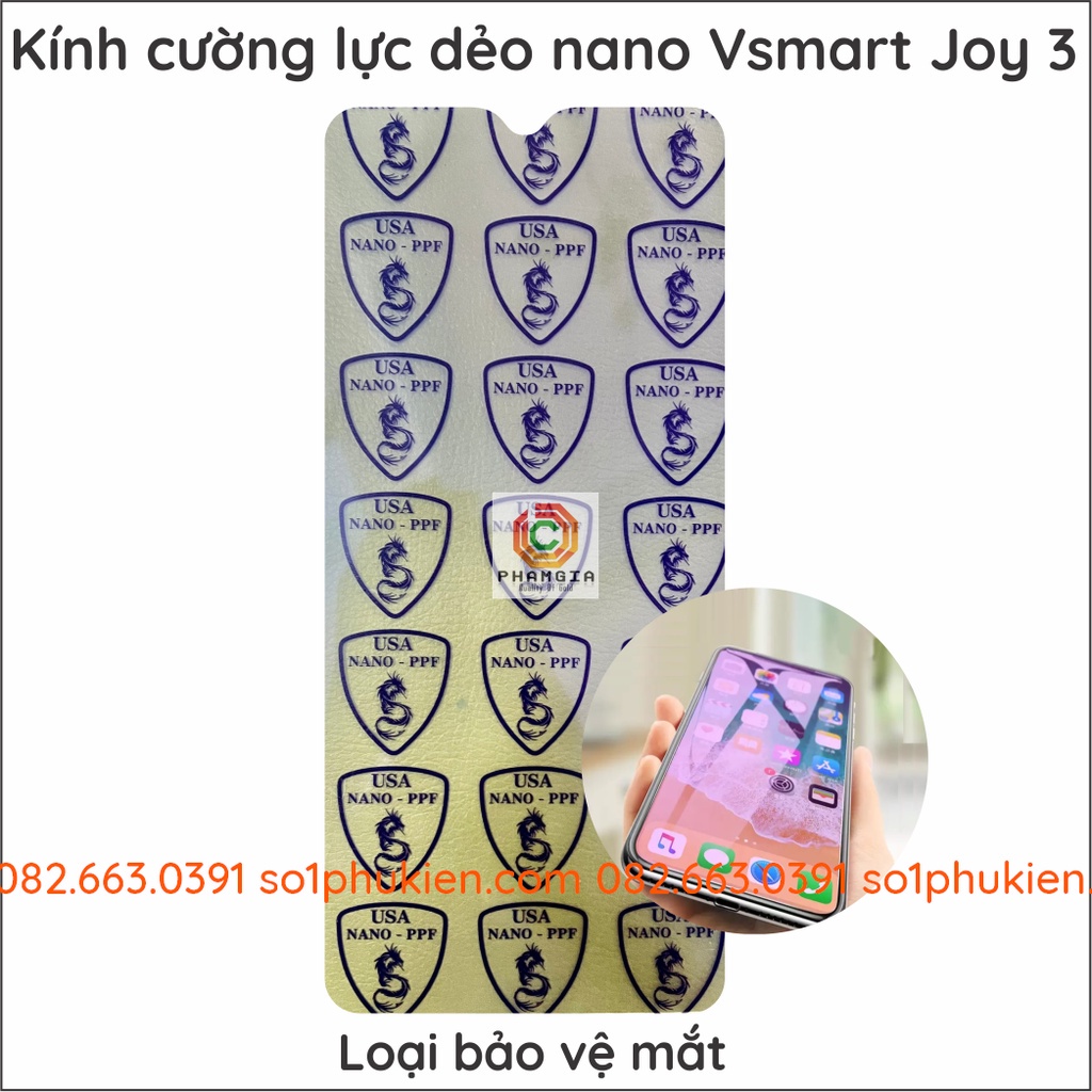Dán cường lực vsmart joy 3 dẻo nano siêu trong, siêu bền, chống sứt mẻ trọn đời