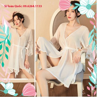 [MUA 1 TẶNG 1 QUÀ, CÓ SẴN] Áo choàng ngủ cô dâu trắng tinh khôi dài phối ren cao cấp