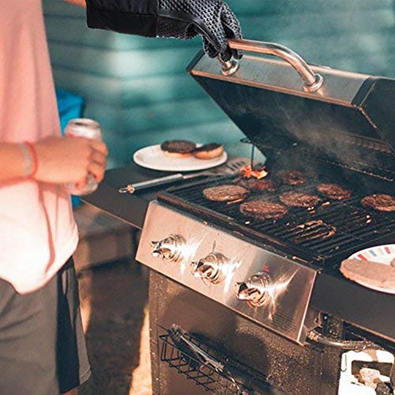 Extra Long Professional Silicone Oven Mitt, Heat Resistant Cooking Glove With Internal Cotton For Kitchen,Bbq,Baking,Grill - Black