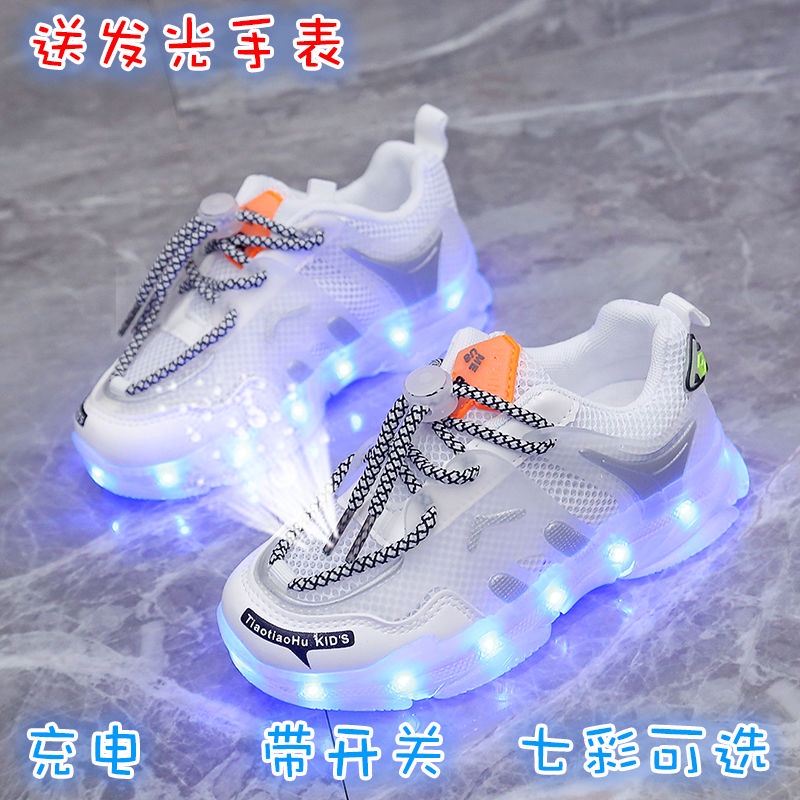 Giày Thể Thao Thoáng Khí Bề Mặt Lưới Thoáng Khí Có Thể Sạc Lại Cho Bé Trai