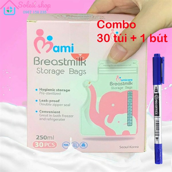 Túi trữ sữa MamiCare 250ml, Kichilachi  (TẶNG 1 Bút dạ ghi thông tin) chất liệu an toàn, vòi rót tiện dụng - Soleil Home