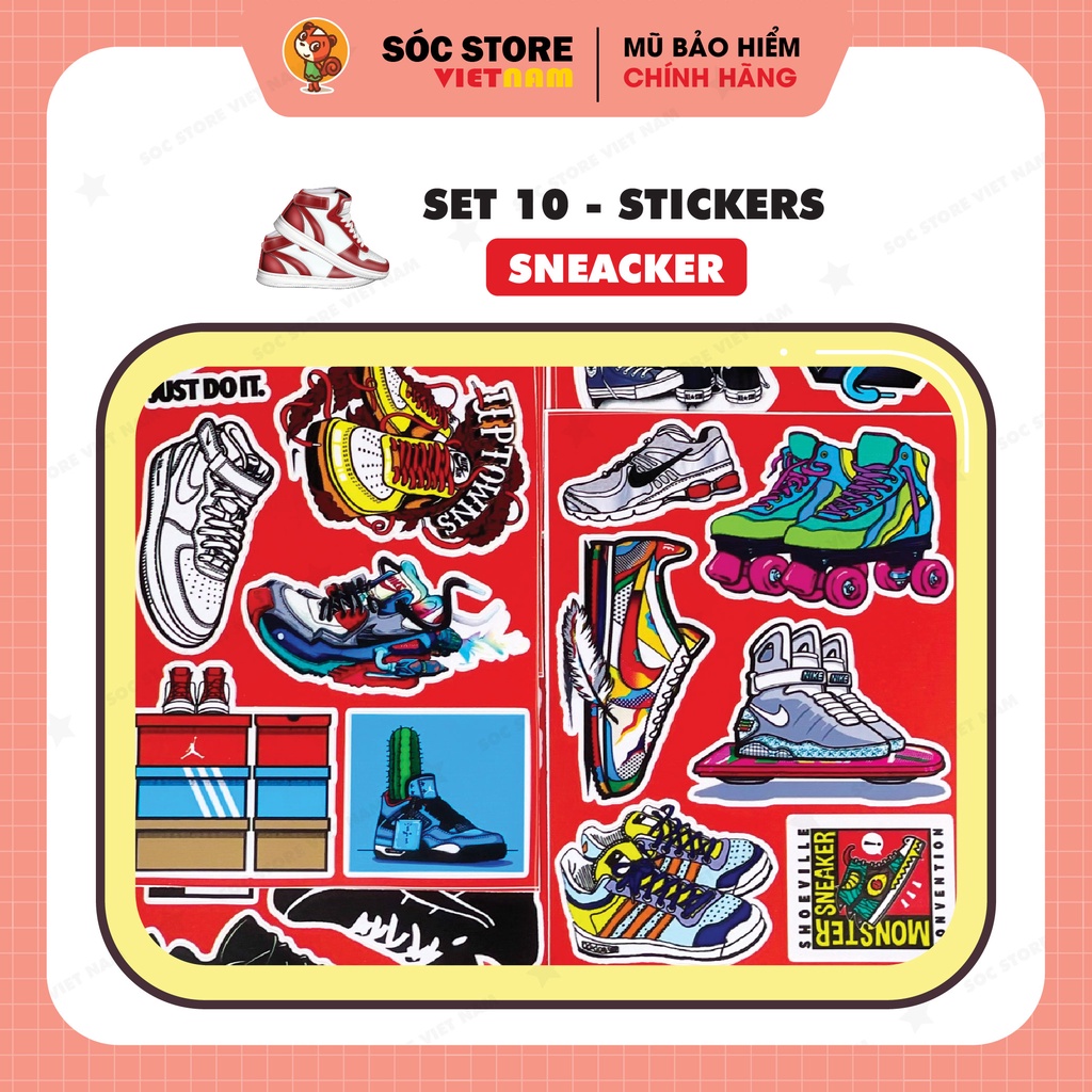 Sticker Sneaker Sóc Store chống nước custom, dán trang trí mũ bảo hiểm nửa đầu, nón bảo hiểm 3 phần 4