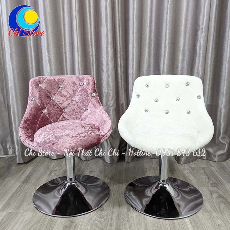 Ghế Ngồi Trang Điểm, Ghế Makeup Xoay 360 Độ Và Tuỳ Chỉnh Độ Cao 30-50cm Bọc Nỉ Nhung Đính Đá Sang Chảnh