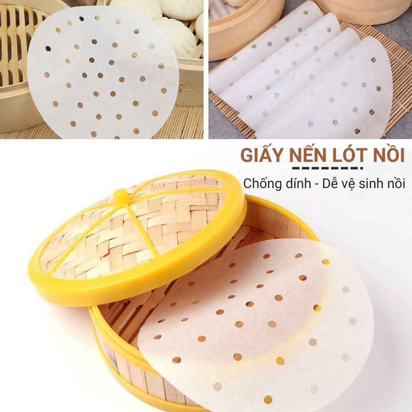 Giấy nến đục lỗ tròn lót nồi thấm dầu chống dính nồi chiên xửng hấp, Set 100 tờ giấy nến bảo vệ sức khỏe Angola