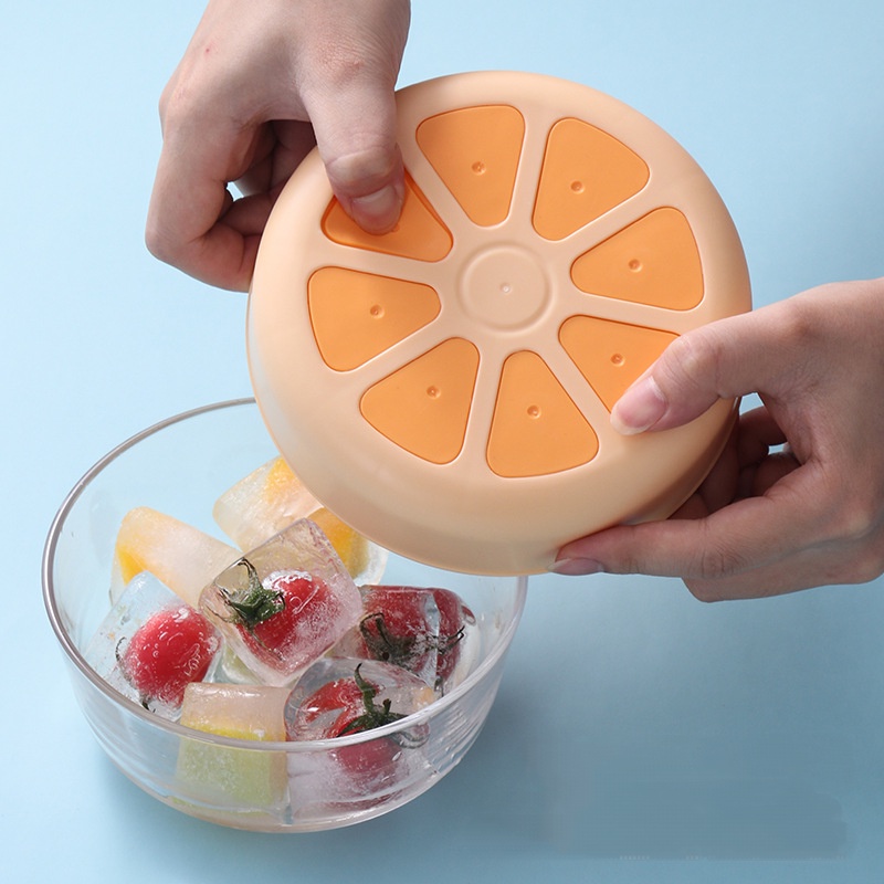 Khay làm đá TAILI hình quả cam bằng silicone với nắp đậy tiện dụng