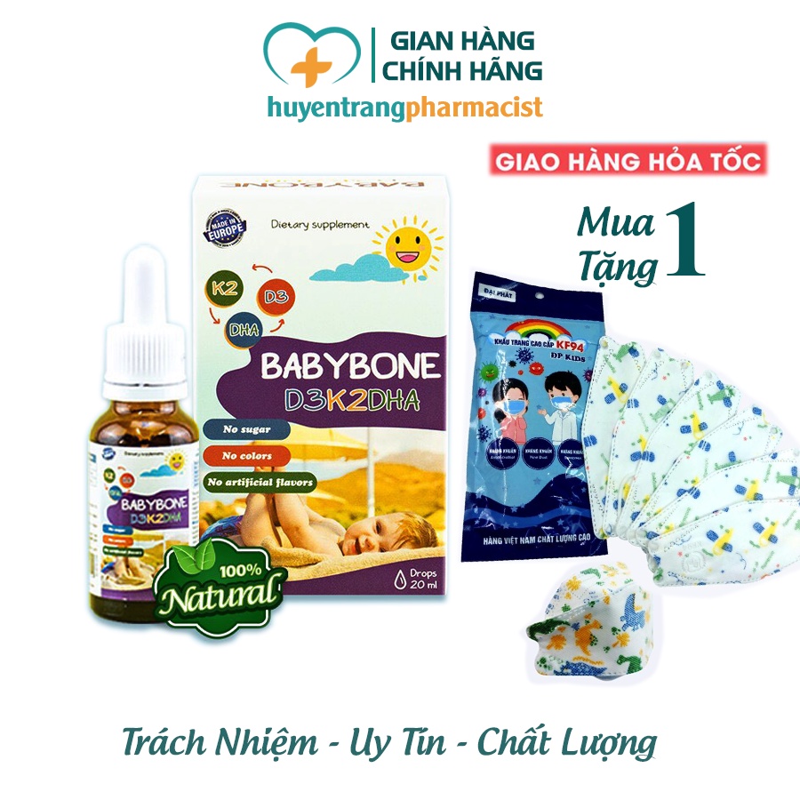 ✔️️️(Tặng quà) Babybone D3k2DHA - hỗ trợ hấp thu Canxi tối đa - Trẻ cao lớn, thông minh hơn (Lọ 20ml)