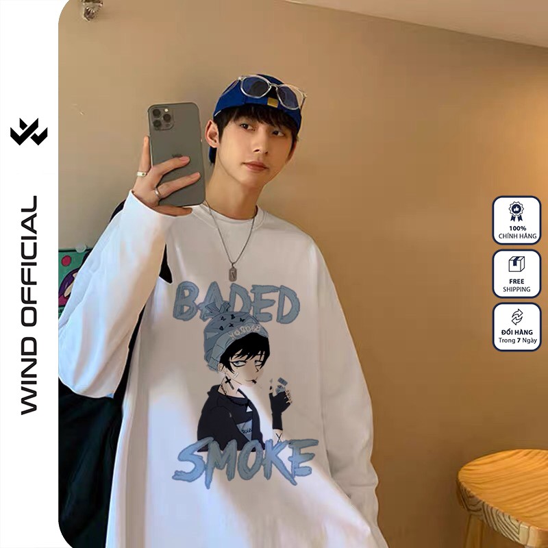 Áo sweater tay dài WIND phông unisex form rộng BADED, thời trang nam nữ oversize