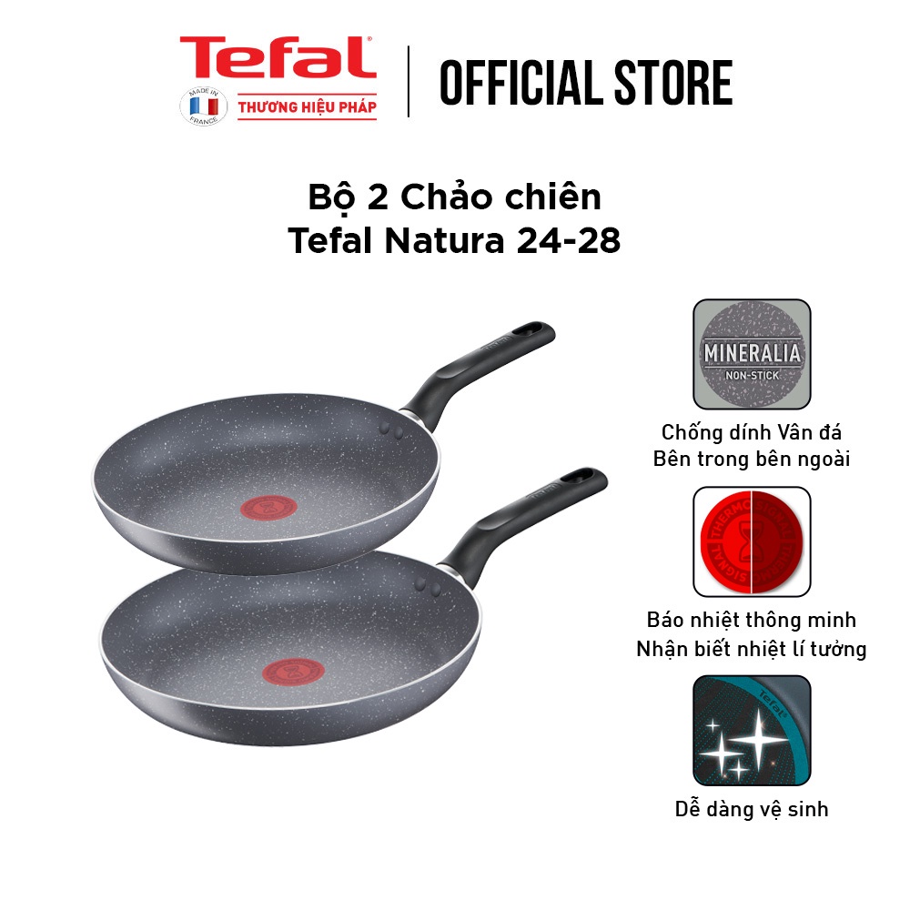 [LIFEMC11BPC -8% đơn 350K] Combo Chảo vân đá Tefal Natura Chảo chiên 24cm &amp; Chảo chiên 28cm