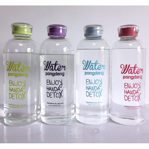 BÌNH THỦY TINH PONGDANG 800ML, 1000ML IN MÀU TẶNG TÚI CHỐNG SỐC VÀ TÚI VẢI