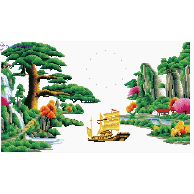 Tranh Đính Đá~Tranh Thêu Đồng Hồ Thuận Buồm Xuôi Gió Vs034,Lv3477