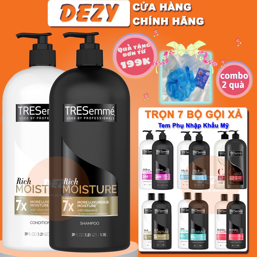 Cặp Dầu Xả Dầu Gội Tresemme Mỹ USA Shampoo - Combo Tresemmé Dầu Gội Dưỡng Tóc Ẩm Treseme Chăm Sóc Tóc Ngăn Rụn tóc Dezy