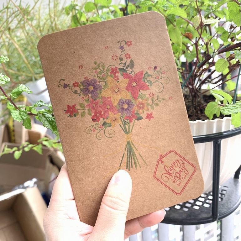 Thiệp tay hoa khô giấy kraft bìa siêu cứng, thiệp quà tặng hoa khô handmade
