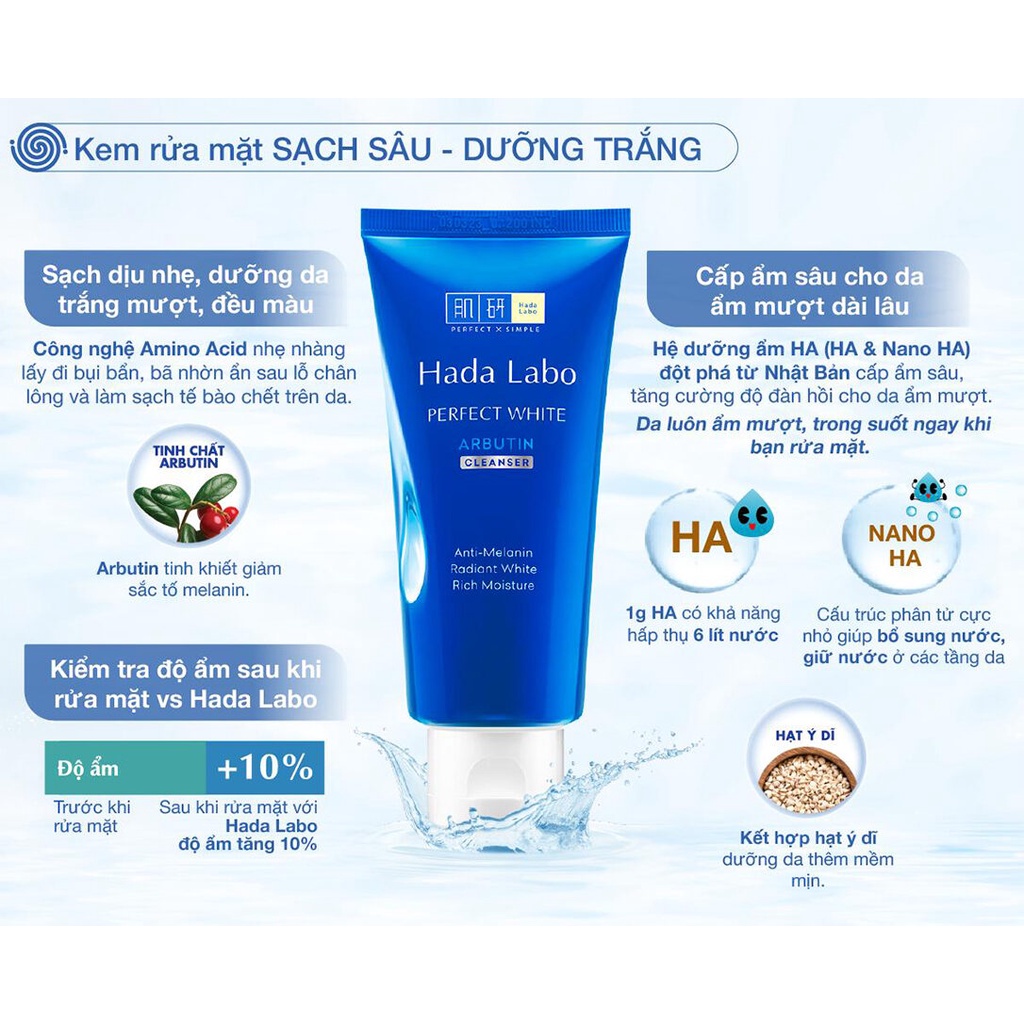 Sữa Rửa Mặt Cho Mọi Loại Da Hada Labo Advanced Nourish Hyaluron, Perfect White Arbutin, Pro Anti Aging Cleanser