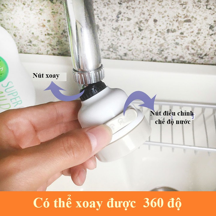 Đầu vòi tăng áp bồn rửa bát chén xoay 360 độ 3 chế độ phun