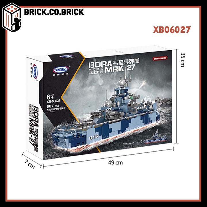Xếp hình kiểu MILITARY ARMY Bora Mrk-27 Bravel Level Russian Naval Air Cushboard Missile Ship XB06027