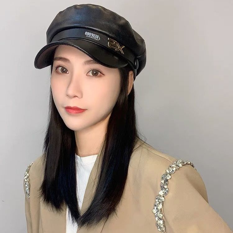 Mũ beret GAVINBROWN bằng da PU màu đen thời trang Hàn Quốc mùa thu đông cho nữ