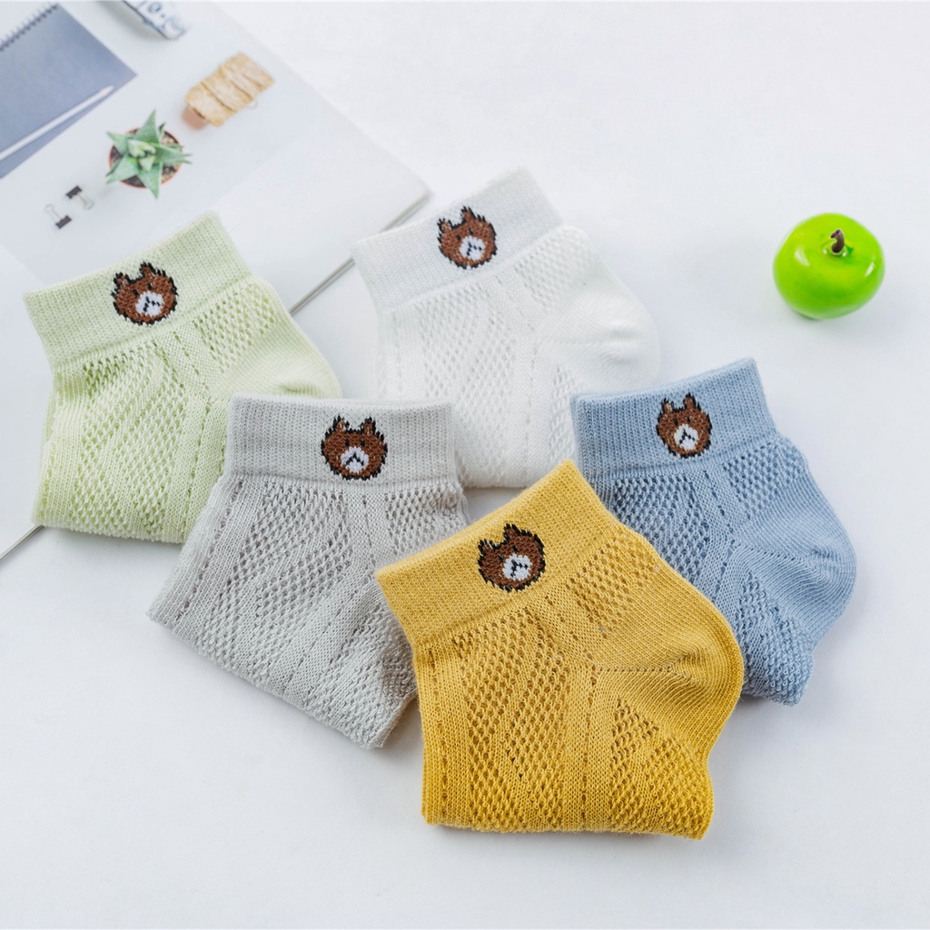 Tất Lưới Mùa Hè Cho Bé hình mặt gấu Cao Cấp, set 5 đôi 5 màu cho bé trai &amp; bé gái (1 - 12 tuổi)