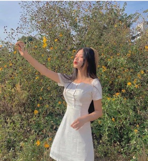 ĐẦM HOA CỔ VUÔNG (KÈM VIDEO HÌNH THẬT)