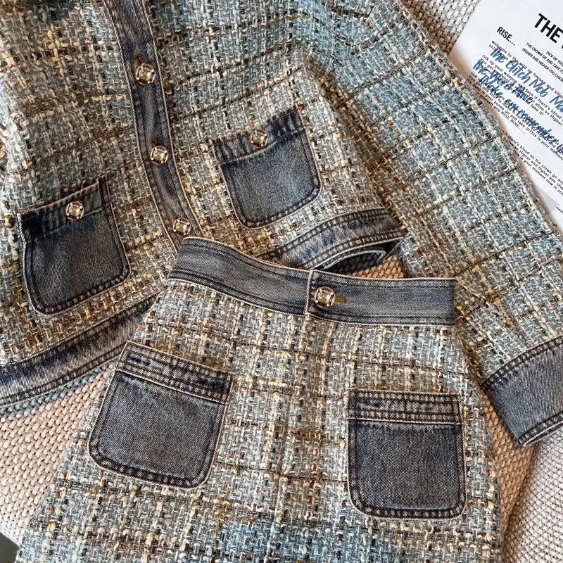 Set Dạ Tweed Mix Jeans, Dạ Hàng QCCC Chất Liệu Dày Dặn