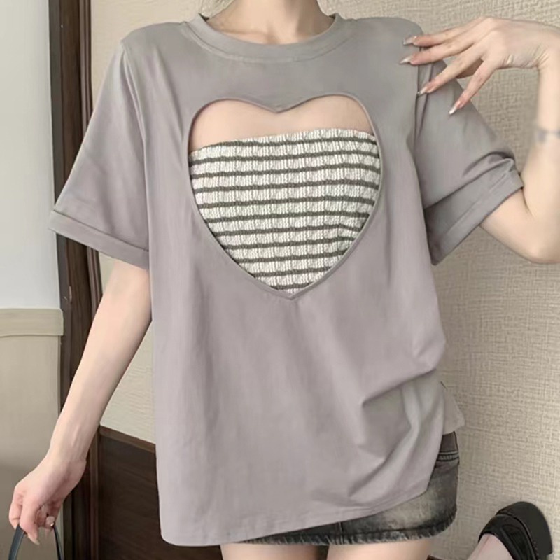 Set Áo Thun Ngắn Tay + Áo Ống Kẻ Sọc Thời Trang Nữ Hàn Quốc