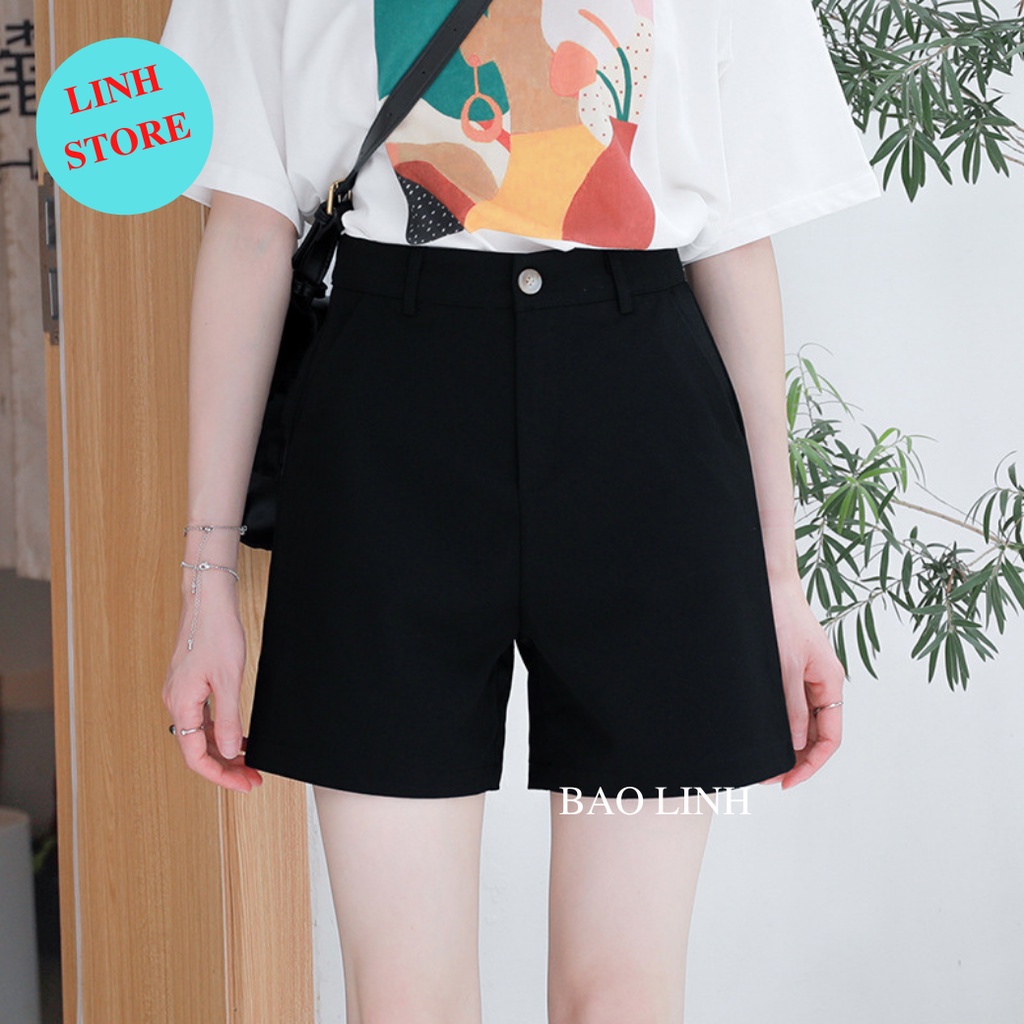 Quần Short Nữ Lưng Cao Linh Store Dáng Ngắn Khóa Thật Chất Liệu Umi Hàn Mặc Đi Làm Đi Học