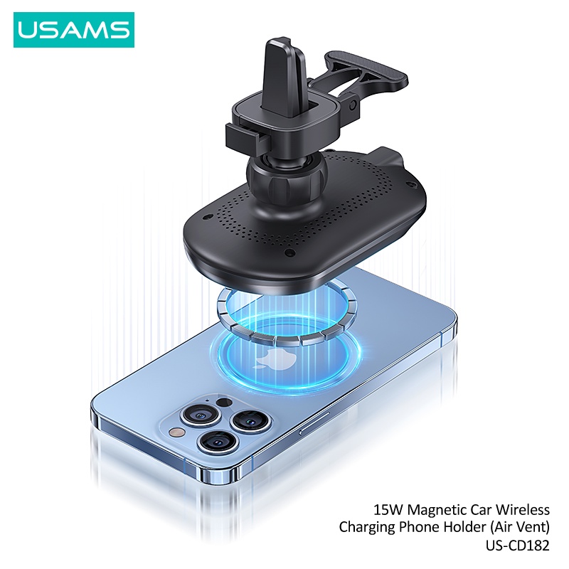 Đế sạc điện thoại không dây USAMS 15W gắn xe hơi tiện lợi