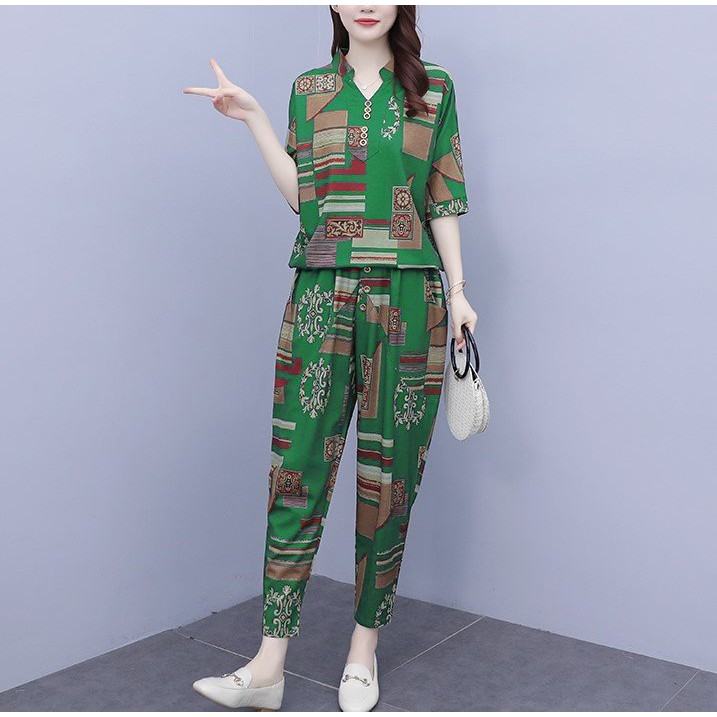 Set Bộ Đồ Nữ Trung Niên Chất Đũi 2 màu cao cấp