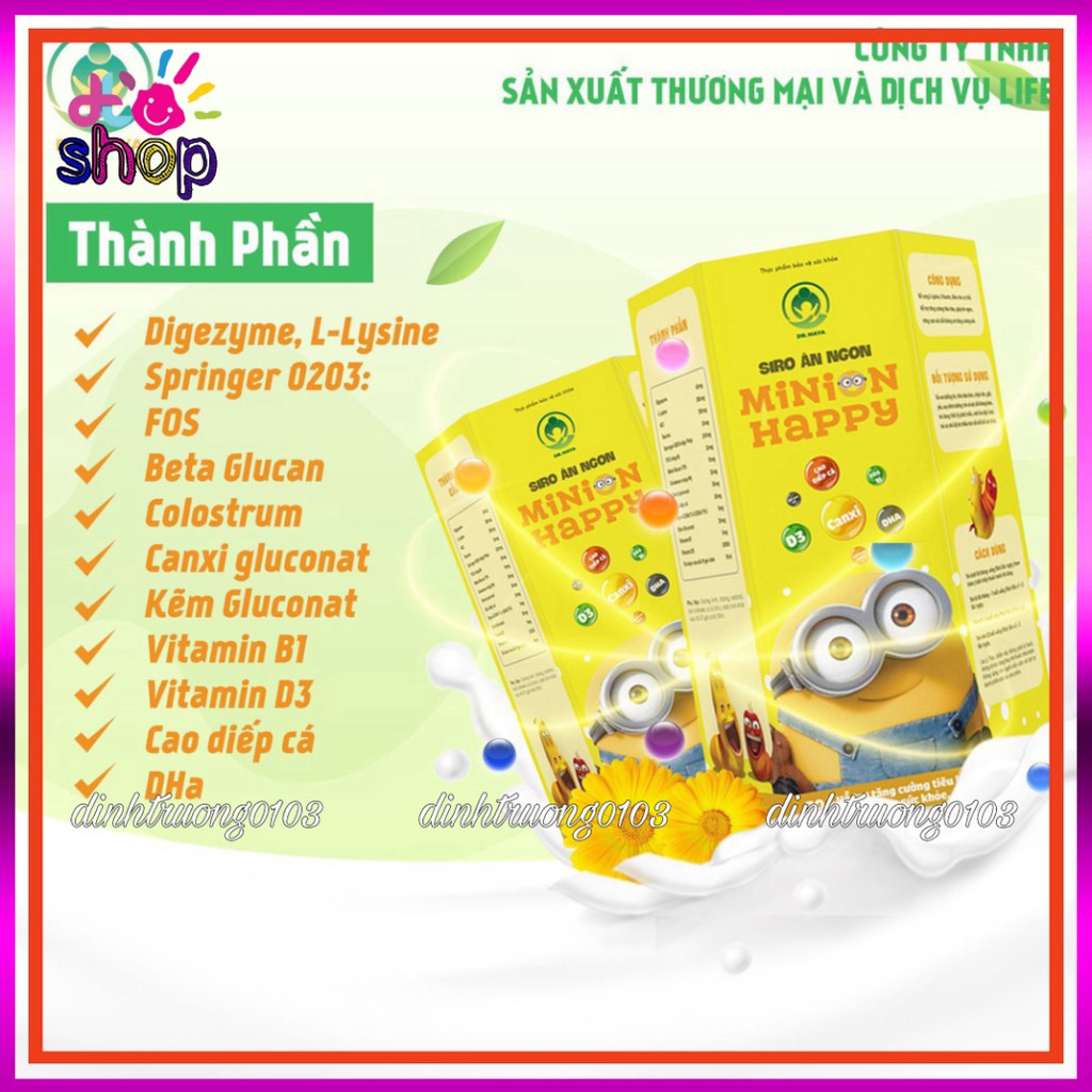 Siro ăn ngon MINION Happy 30 gói - 10ml/gói - Tốt nhất cho bé ( Tặng bình uống nước cho bé)