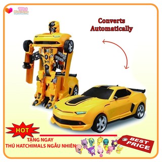 Đồ chơi Robot biến hình thành xe hơi Sports car Transforming màu vàng có nhạc đèn