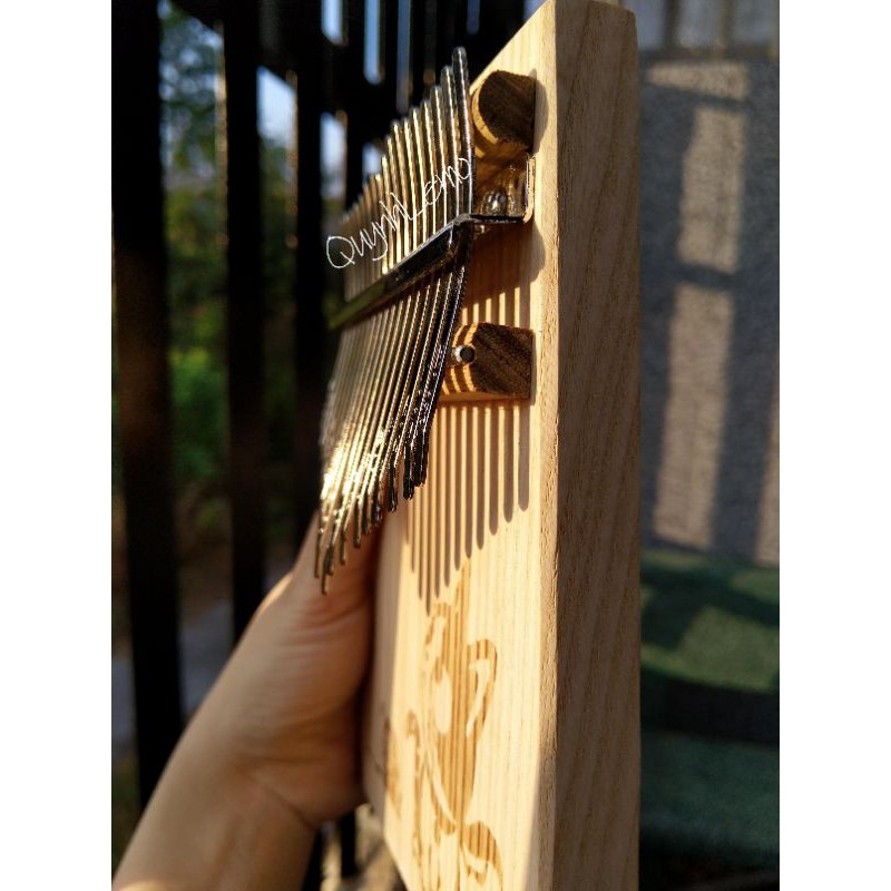 Đàn Kalimba 17 phím hoạ tiết mèo con QUYNHLEMO, Kalimba 17 phím nguyên khối phụ kiện hấp dẫn kèm deal sốc