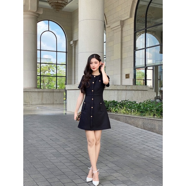𝐓𝐫𝐚𝐜𝐲 𝐃𝐫𝐞𝐬𝐬 - váy thiết kế dạ tweed tiểu thư, sang trọng màu đen