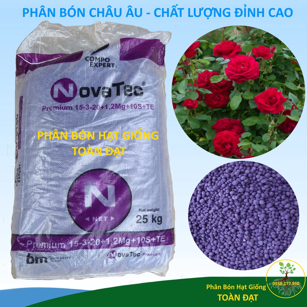 (500g) Phân bón Novatec Premium 15-3-20+TE, nhập khẩu Đức, dùng công nghệ DMPP, phân tím Đức