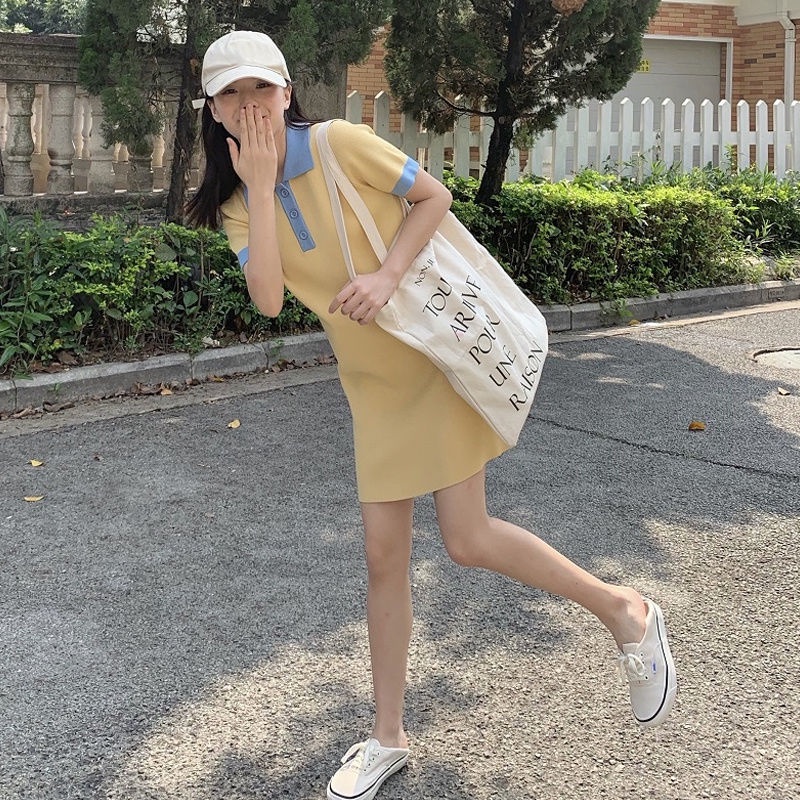 COZOK Đầm Dệt Kim Ngắn Tay Dáng Ôm Thời Trang Cá Tính