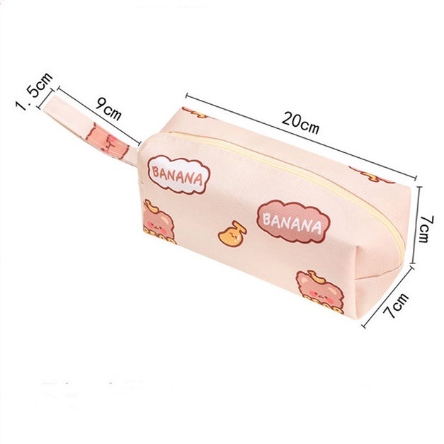 Túi đựng bút vải canvas sức chứa lớn in họa tiết gấu hoạt hình đáng yêu tiện lợi