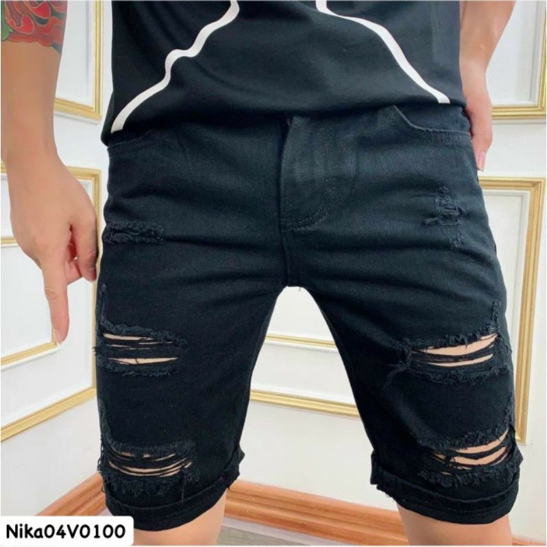 quần bò ngố lửng rách nam