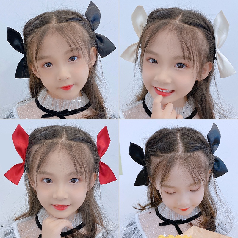 Kẹp Tóc Nơ Satin Màu Đen Phong Cách Vintage Dễ Thương Dành Cho Bé Gái