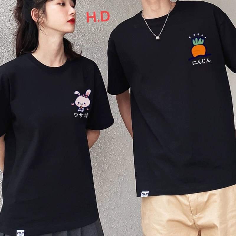 Áo đôi thỏ +carot HĐ12, Áo thun nam và nữ, from rộng, mặc không xù - FANI